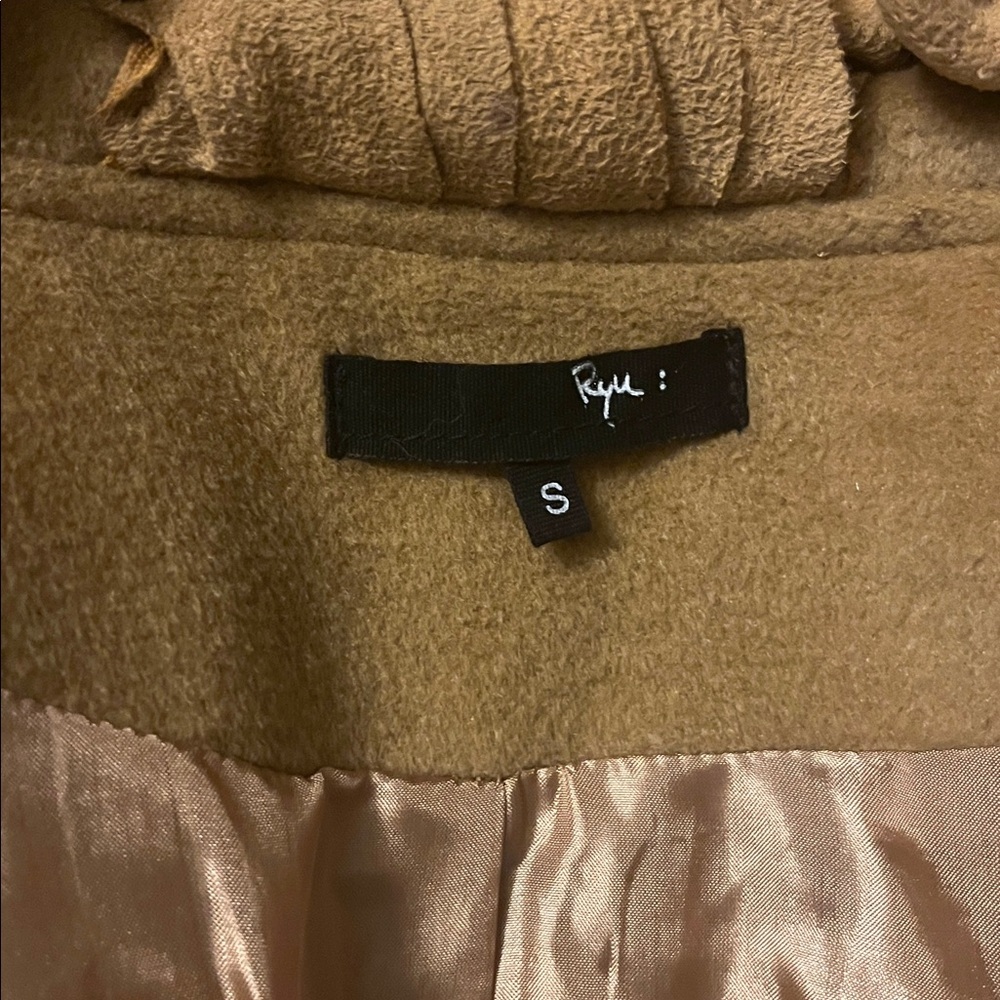 Ryu Brown Rosette Ruffle Collar Trench Coat Size Small - Picture 6 of 9
